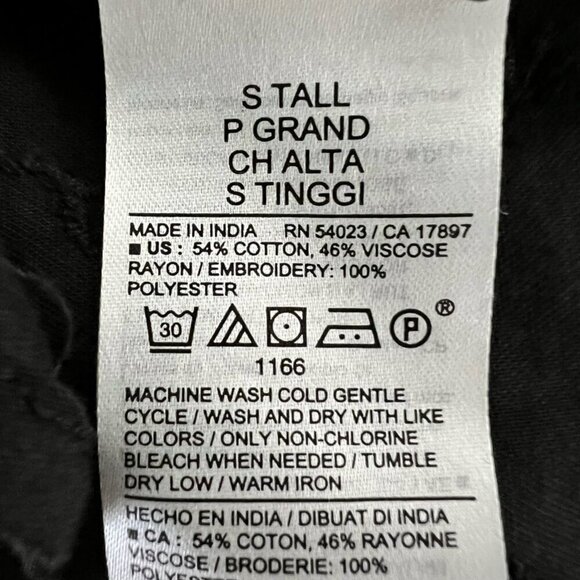 Old Navy Button Up Shift Dress Black Ruffle Jewel Neck 3/4 Sleeve S Tall New - Picture 12 of 12